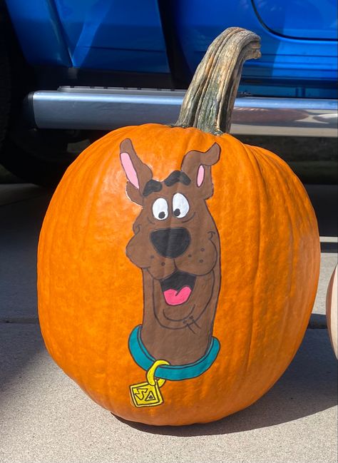 Painted Pumpkins Scooby Doo, Pumpkin Painting Ideas Scooby Doo, Western Painted Pumpkins, Goat Pumpkin Painting, Scooby Doo Pumpkin Painting, Scooby Doo Pumpkin, Pumpkin Board, Pumpkin Inspo, Disney Pumpkin Painting