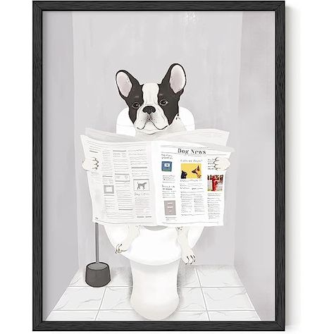 Dog Bathroom Decor, Bathroom Rules Sign, Haus And Hues, Dog Bathroom, Funny Bathroom Art, Bathroom Artwork, Bulldog Francese, Bathroom Rules, Funny Bathroom Decor