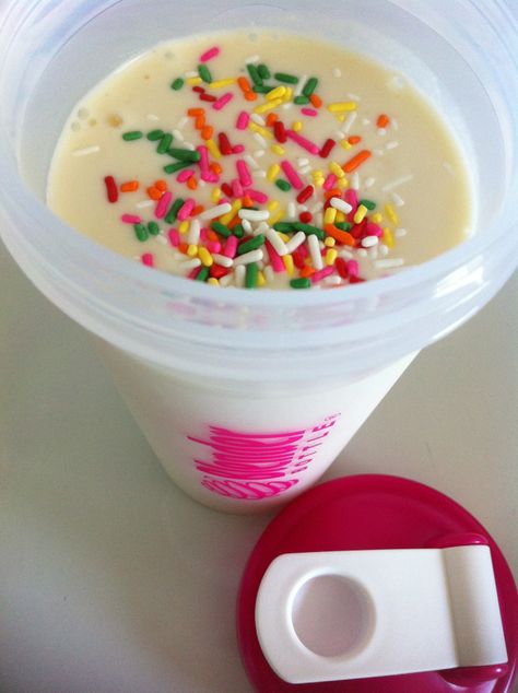 Cake Batter Protein Shake, Cake Batter Shake, Cake Batter Protein, Protein Shake Smoothie, Protein Pudding, Pin Ideas, Protein Shake Recipes, Protein Recipes, Food Test