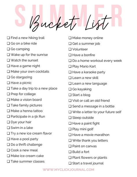 College Bucket List, Summer Bucket List For Teens, Things To Do In Summer, Ultimate Summer Bucket List, Bucket List For Teens, Bored Jar, Summer To Do List, Fun List, To Do Planner