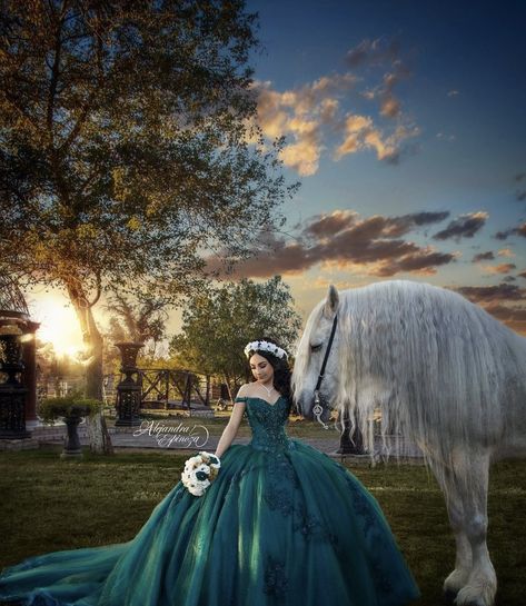 Emerald Green Quinceanera Theme, Green Quince Dress, Quince Picture Ideas, Quince Photos, Green Quinceanera Theme, Quinceañera Photoshoot Ideas, Quince Photoshoot Ideas, Quince Photoshoot, Quince Pictures