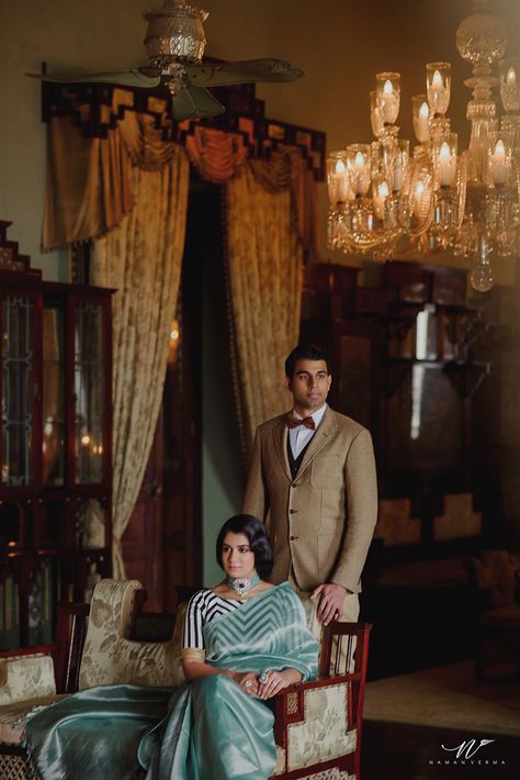 Vintage Photography Couples, Wedding Photo Reference, Royal Couple Photoshoot Poses, Indian Wedding Editorial, Palace Couple Photoshoot, Royal Pre Wedding Shoot Indian, Royal Couple Photoshoot, Vintage Theme Photoshoot, Naman Verma