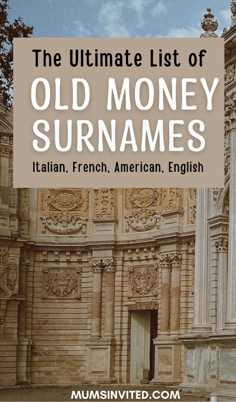 From the elegant Italian Medici to the powerful American Rockefeller, old money surnames are rich in cultural heritage and historical significance. Discover the allure of these aristocratic names for your characters or business venture. character names list. old money names. old money last names. writing prompts. Old Time Names, Spanish Surnames For Characters, Old English Last Names, Rich Last Names, Rich Surnames, 1800 Last Names, Old Last Names For Characters, Italian Surnames For Characters, American Old Money