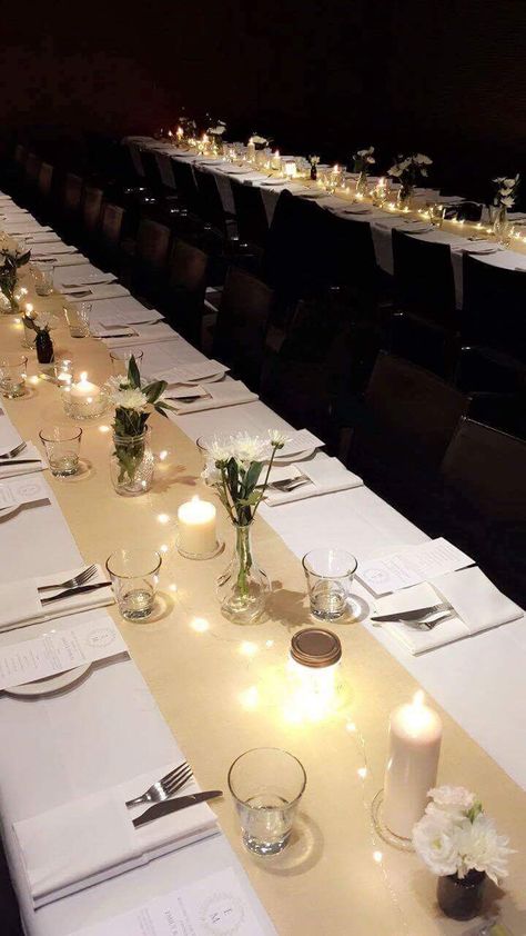 Table Setting With Fairy Lights, Fairy Lights Decor Table, Fairy Lights Dinner Table, Fairy Lights Wedding Centerpieces Wedding Table Decor, Fairy Lights On Wedding Tables, Fairy Lights Table Runner, Formal Party Table Decorations, Fairy Lights Wedding Table Decor, Fairy Light Table Runner