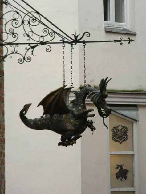 Lubeck Germany, Breathing Fire, Dragon's Lair, Dragon Decor, Dragon Sculpture, Pub Signs, A Dragon, Store Signs, Dragon Art