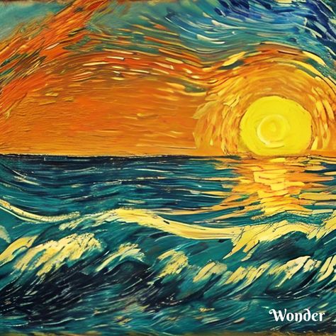 Sunset in Vincent van Gogh style Painting Ideas Van Gogh Style, Vincent Van Gogh Inspired Art, Van Gogh Art Style, Van Gogh Inspired Art, Van Gogh Sunset Painting, Oil Painting Van Gogh Style, Vango Art, Van Gogh Landscapes, Van Gogh Pictures