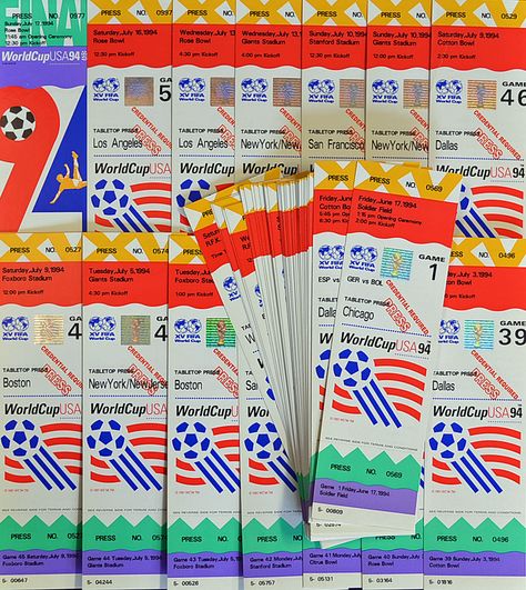 Lot 290C - World Cup 1994 Collection of Media football Tickets a complete  set (52 Football Ticket Design, Football Branding, Football Graphic Design, Football Trivia, Trivia App, Football Aesthetic, World Cup Tickets, Football Ticket, Art 2024