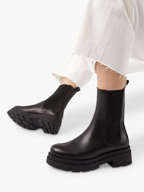 Boots Outfit For Women, Leather Calf Boots, Chelsea Boots Outfit, Chelsea Boot Women, Shoe Image, Fashion Vocabulary, Chelsea Ankle Boots, Black Chelsea Boots, Dune London