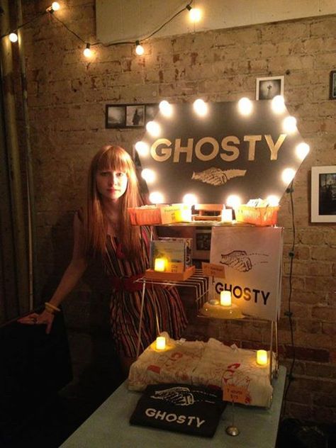 Ghosty Merch Table (marquis lights) Band Merch Ideas, Merch Display, Graduation Party Diy, Stranger Things Season 3, Diy Display, Church Stage Design, Rock Wedding, Diy Bar, Craft Markets