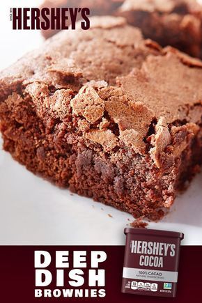 Move over, deep dish pizza. These Deep Dish Brownies are the thick and fluffy food we seek! Made with HERSHEY’S Cocoa and some staple kitchen ingredients, these decadent treats are perfect for at home, at work or an anytime treat. Brownie Recipe From Scratch, Fluffy Food, Hershey Recipes, Cake Like Brownies, Cocoa Brownies, Brownies Recipe Homemade, Kitchen Ingredients, Hershey's Chocolate, Cocoa Recipes