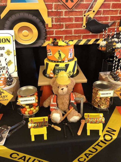 Construction Baby Shower Theme, Under Construction Theme, Office Baby Showers, Construction Baby Shower, Baby Shower Party Planning, Construction For Kids, Baby Shower Party Ideas, Construction Birthday Parties, Shower Party Ideas