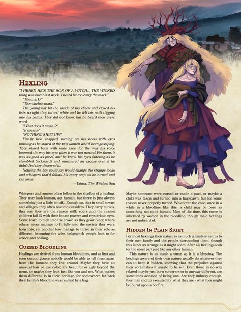 Raven's Homebrewery — taimashomebrewery:   Hexling - A Homebrew Race... Dnd 5e Races, D D 5e Homebrew, 5e Races, Dungeons And Dragons Races, D D Races, Old Witch, Dnd Races, Dnd Classes, Dungeons And Dragons Classes