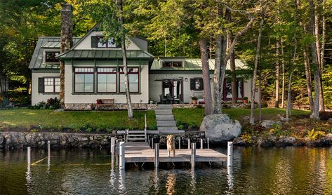 Lakeside Maine Cottage | TMS Architects New England Lake House, Maine Lake House, Maine Kitchen, Lake Cottages, Maine Cabin, Small Lake Houses, Lake Houses Exterior, Maine Cottage, Lake Houses