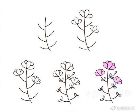 Art Inspiration Drawing Easy, Drawn Flowers Simple, How To Draw Fruit, Fruit Doodles, Small Flower Drawings, Draw Fruit, Trin For Trin Tegning, Fruit Doodle, Drawing Easy Step By Step