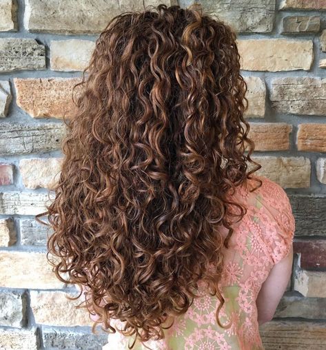 Long Curly Brown Hairstyle with Highlights Highlights Curly Hair, Hair With Highlights, Brown Curls, Brown Curly Hair, Curly Hair Photos, Curly Hair Care, Curly Hair Cuts, Hair Photo, Long Curly Hair