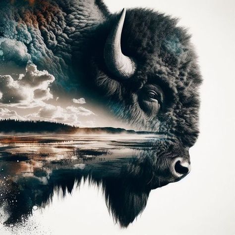 Buffalo Tattoo Ideas, Native American Tattoo Ideas, Snake Room, Chest Arm Tattoo, Buffalo Art Print, Native American Face Paint, Bison Tattoo, Bison Photography, Buffalo Tattoo