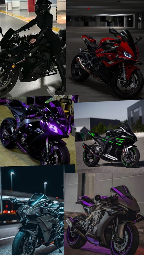 Black Motorcycle With Led Lights, Black And Purple Motorbike, Yamaha R1 Black And Purple, Black And Purple Motorcycle, Sick Motorcycles, Moter Cycles, Purple Motorcycle, Sports Motorcycle, Pink Motorcycle