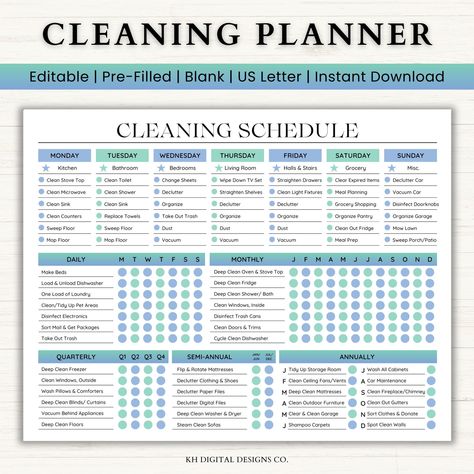 Home cleaning schedule printable