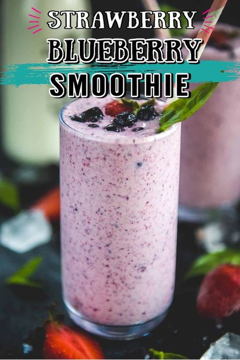 Blueberry Smoothie No Banana, Strawberry Smoothie No Banana, Smoothie Recipe No Banana, Paleo Smoothies, Strawberry Blueberry Smoothie, Smoothie For Breakfast, Frozen Fruit Smoothie, Blueberry Smoothie Recipe, Banana Breakfast Smoothie