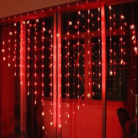 Curtain Lights Outdoor, Window Curtain Lights, Valentine Day Decorations, Red String Lights, Led Window, Waterfall Lights, Lead Windows, Fairy Bedroom, Dance Decorations