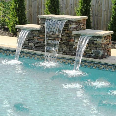 Swimming Pool Fountains, Swimming Pool Waterfall, Indoor Pool Design, Pools Backyard Inground, Outdoor Ponds, Pool Water Features, Tropical Backyard, Pool Remodel, Pool Landscape Design