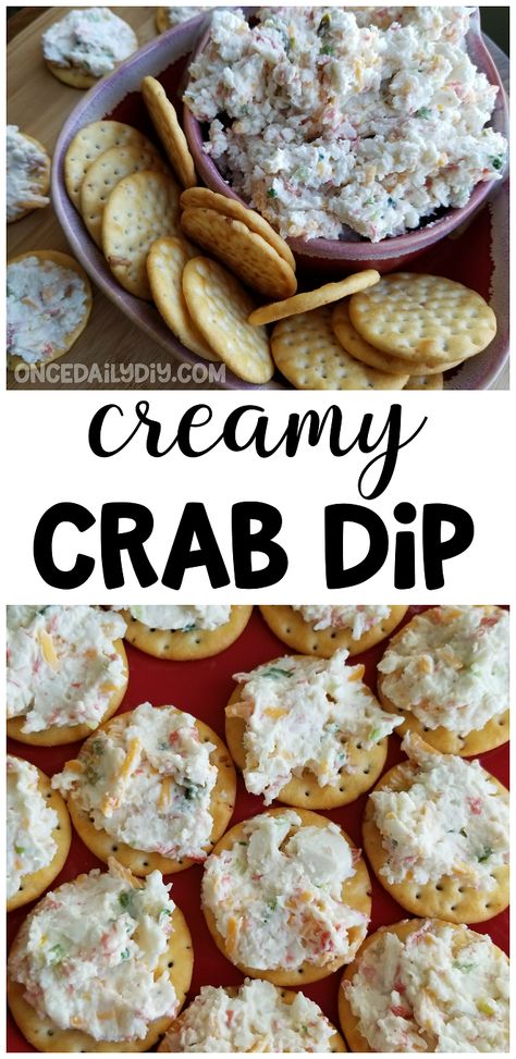 Creamy crab dip recipe - the BEST party appetizer you can make for guests! Cheesy and amazing. Imitation crab recipe, crab appetizer, cracker and dip tray. Crab Appetizer Recipes, Creamy Crab Dip Recipe, Creamy Crab Dip, Crab Dip Recipe, Crab Appetizer, Crab Recipe, Creamy Crab, Crab Dip, Crab Recipes