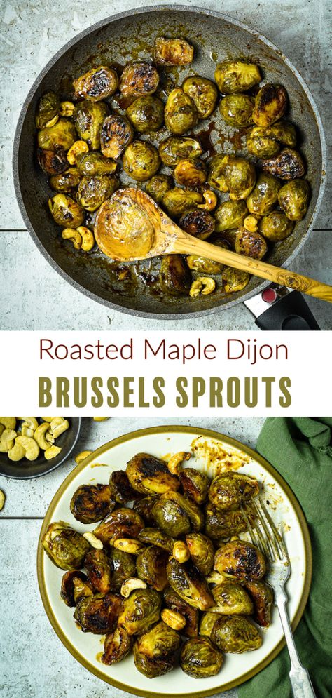 Vegan Roasted Maple Dijon Brussels Sprouts are the perfect side dish for Christmas or Thanksgiving and so easy to make. Oil-free, healthy, and delicious. Wfpb Recipes, Vegan Roast, Vegan Side Dishes, Vegan Sides, Roasted Brussel Sprouts, Perfect Side Dish, Vegetarian Recipes Healthy, Brussels Sprouts, Healthy Vegetarian