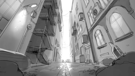 Ally Way Drawing, Ally Way, Background Perspective, Map Rpg, Back Alley, Short Animation, Drawing Studies, Room Background, Level Design