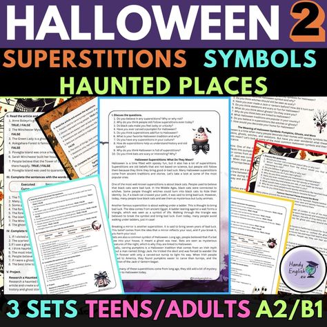 Halloween Reading comprehension, vocabulary and speaking teens/adults Halloween Meaning, Halloween Reading Comprehension, Improve Reading Comprehension, Halloween Reading, Halloween Symbols, Speaking Activities, Reading Comprehension Skills, Reading Comprehension Activities, Improve Communication