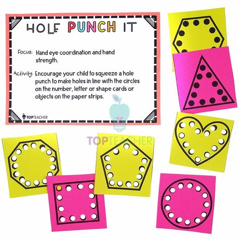 Preschool Hole Punch Activities Free, Free Hole Punch Printables, Hole Punching Activities Free Printable, Hole Punch Activities Free Printable, Morning Bins, Qr Code Activities, Shape Worksheets For Preschool, Online Teaching Resources, Printable Shapes