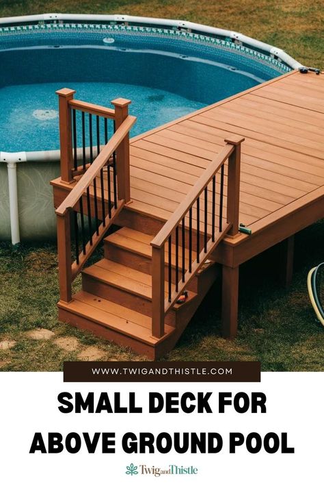 Deck for Above Ground Pool Diy Pool Deck Above Ground, Build A Small Deck, Deck Ideas Diy, Deck For Above Ground Pool, Diy Small Deck, Diy Pool Deck, Small Above Ground Pool, Deck Diy, Above Ground Pool Deck