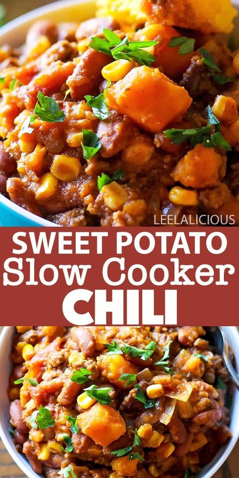 Sweet Potato Chili Crockpot, Ground Beef In Crockpot, Best Chilli Recipe, Beef Chili Crockpot, Sweet Potato Chili Recipe, Crock Pot Sweet Potatoes, Slow Cooker Ground Beef, Vegan Crockpot Recipes, Beef Kidney