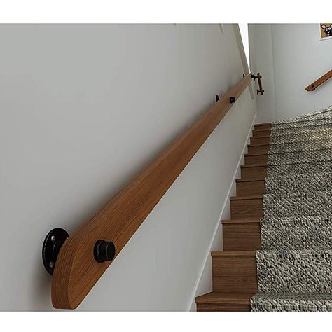 Live Edge Stair Railing, Low Profile Handrail, Farmhouse Handrail, Diy Handrails For Stairs, Handrails For Stairs Indoor, Wood Handrails For Stairs, Industrial Handrail, Wood Railings For Stairs, Wall Mounted Handrail