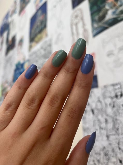 Blue Pastel Nails, Green And Blue Nails, Blue And Green Nails, Blue Nail Color, Nails Nailpolish, Cool Colors, Blue Pastel, Green Colour Palette, Simple Green