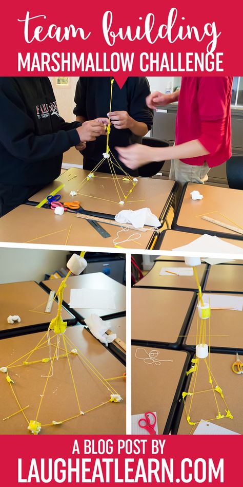 Are you in need of some quick, easy, and especially FUN team building for kids? The Marshmallow challenge is the perfect activity for back to school, after winter break, or any day you need them working together. This challenge is also great for any stem activity block you need in your classroom! Name Games For Kids, Spaghetti Tower, Team Building Challenges, Marshmallow Challenge, Teamwork Games, Team Building Activity, Stem Engineering, Engineering Challenge, Team Building Games