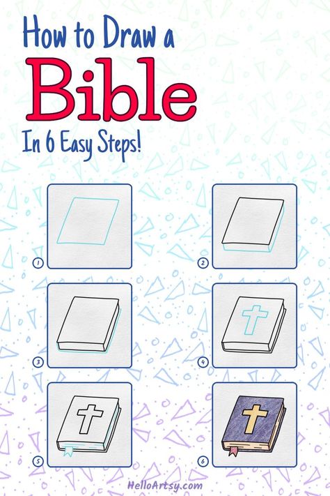 How To Draw A Bible Step By Step, Bible Sketches Ideas, How To Draw A Bible, How To Draw God, Christian Drawing Ideas Easy, How To Draw A Cross, How To Draw Jesus, Drawing Guides Step By Step, Church Drawing Easy