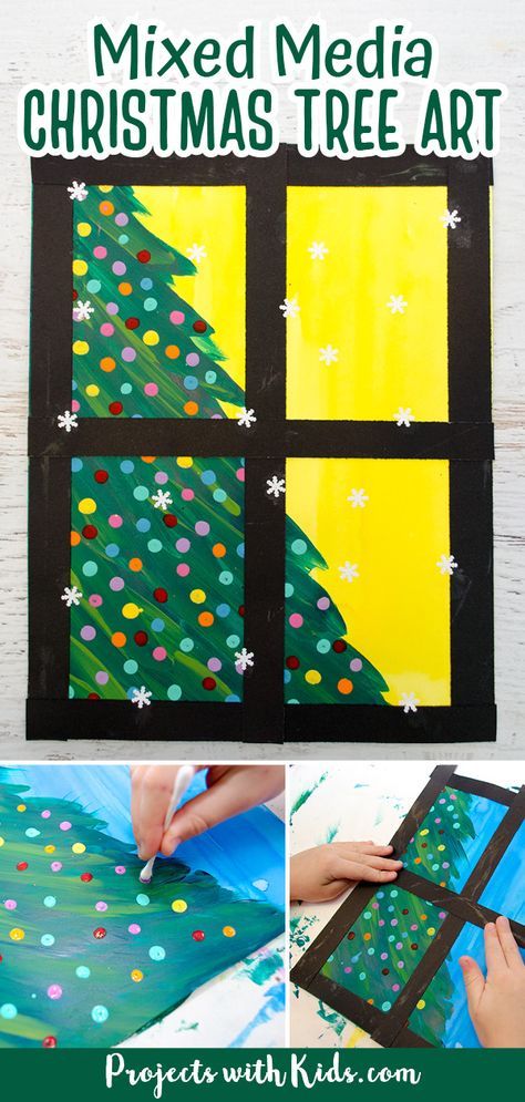 Tree Art Project, Christmas Tree Aesthetic, Mixed Media Christmas, Kids Christmas Tree, Christmas Art For Kids, Holiday Art Projects, Tree Aesthetic, Christmas Art Projects, Christmas Trees For Kids