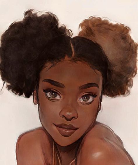 Natural Hair Styles Drawing, Curly Ponytail Drawing Reference, Afro Woman Illustration, Curly Hair Art Drawings, Drawing Black Hair, Afro Hair Drawing, Black Art Painting, Black Love Art, Black Art Pictures