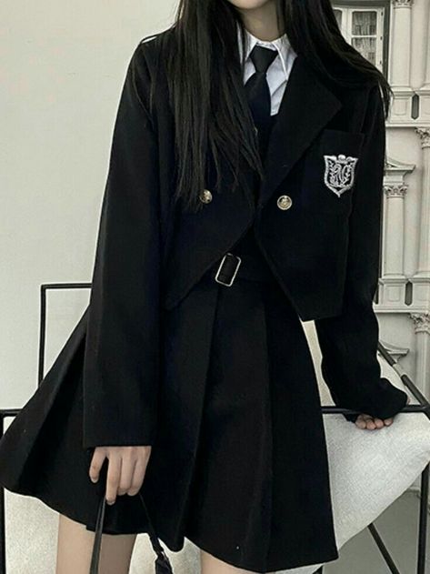 Korean School Outfits, Kawaii Coat, Uniform Jacket, School Uniform Fashion, School Uniform Outfits, Korean Casual Outfits, School Dresses, Preppy Look, Uniform Fashion