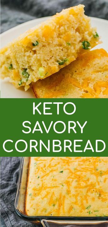 This homemade Keto Cornbread is an easy, low carb and gluten free version that tastes exactly like corn bread, minus the corn and sugar. It tastes savory thanks to the jalapeno, scallions, and cheddar cheese -- not sweet. A healthy, made from scratch alternative for holidays like Thanksgiving. Click the pin to find the recipe, nutrition facts, cooking tips, and more photos. #lowcarb #keto #glutenfree #thanksgiving Keto Cornbread, Keto Savory, Boiled Egg Diet Plan, Keto Side Dishes, Low Carb Diet Recipes, Keto Recipes Dinner, Low Carb Bread, Idee Pasto Sano, Keto Bread