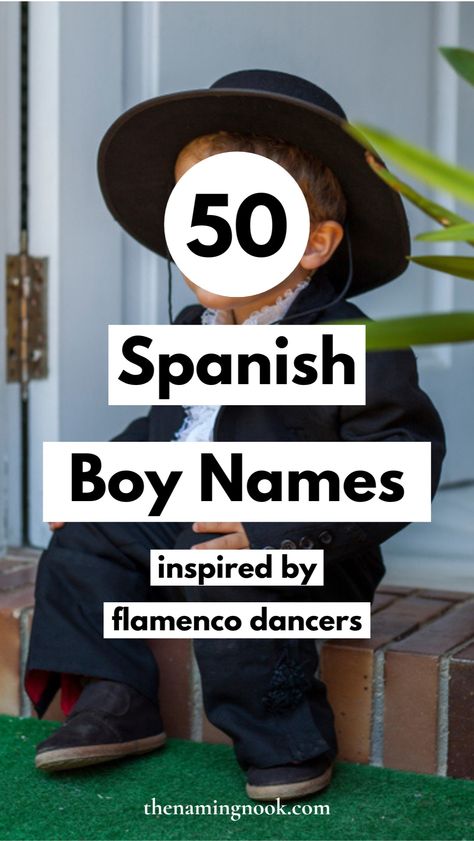 Searching for a unique Spanish baby boy name? Explore our list of 50 cool Spanish names for boys inspired by flamenco dancers. Our collection includes traditional and uncommon Spanish boy names. Click through for the full Spanish boy name list, featuring boy name aesthetic, uncommon boy names, and unusual boy names. Boy Names Spanish And English, Latino Names For Boys, Spanish Boy Names Unique, Mexican Boy Names, Spanish Boy Names, Hispanic Boy Names, Last Names For Boys, Boy Names Spanish, Boy Name List