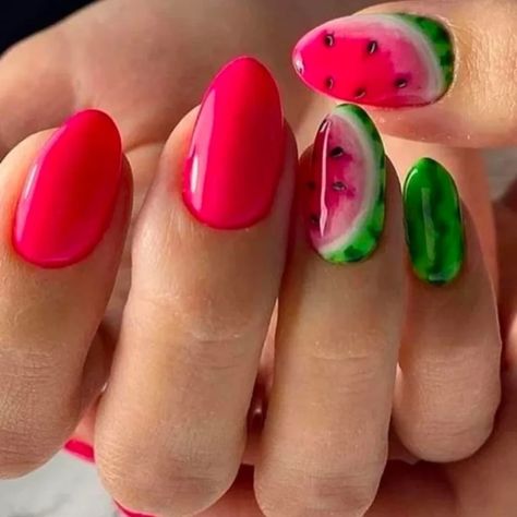 Watermelon Nail Designs, Watermelon Nail, Fruit Nail Designs, Acrylic Nails Nude, Cute Summer Nail Designs, Fruit Nail Art, Watermelon Nails, New Template, Nail Drawing