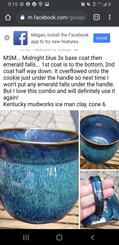 Emerald Falls Glaze, Glaze Combinations, Amaco Glazes, Ceramic Glaze Recipes, Glaze Recipe, Pottery Glazes, Expressive Art, Pottery Making, Glazes For Pottery