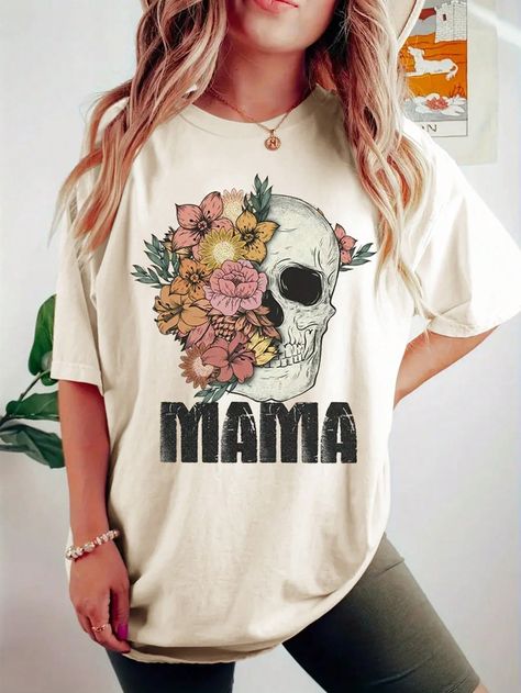 Apricot Casual Collar Short Sleeve Fabric Floral,Graphic,Letter,Plants  Embellished Slight Stretch  Women Clothing Womens Fall Dress, Floral Graphic, Clothing Inspiration, Fabric Floral, Cute Tshirts, Shirt Ideas, Free Shirts, Womens Fall, Top Casual