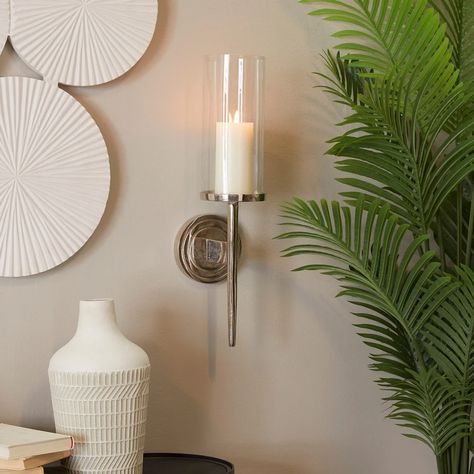 Aluminum Glam Wall Sconce - 6 x 7 x 23 - On Sale - Bed Bath & Beyond - 35477620 Glamorous Living, Coloured Candles, Candle Wall, Silver Candle, Open Wall, Single Candle, Wall Candle Holders, Candle Wall Sconces, Modern Wall Sconces