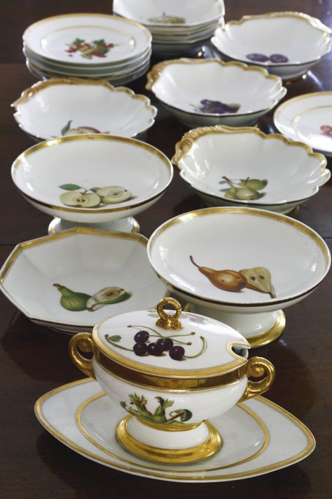 A Paris porcelain part dinner service circa 1806-1816 Paris Porcelain, Dinner Service, Porcelain Dish, Butler's Pantry, A Paris, China Patterns, Royal Copenhagen, Porcelain Plates, Antique Porcelain