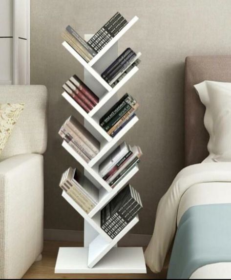 Simple Bookshelf, Creative Bookshelves, Tree Bookshelf, Desain Pantry, Bookshelves In Living Room, Small Bookshelf, Small Bookcase, Bookcase Decor, Office Floor