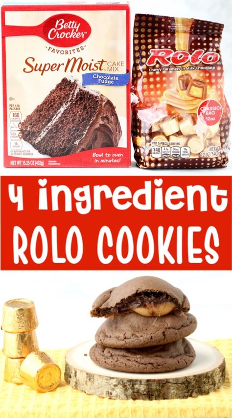 Chocolate Cake Mix Rolo Cookies, Rolo Cake Mix Cookies, Cake Mix Rolo Cookies, Chocolate Rolo Cookies, Rolo Cookies Recipe, Fall Cookies Recipes, Rollo Cookies, Candy Cookies Recipes, Rolo Cookies