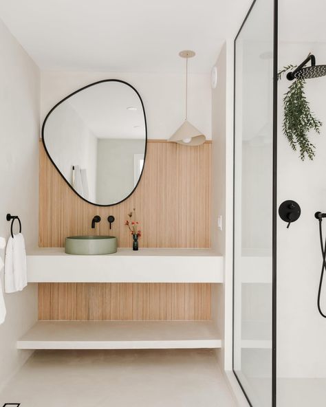 Microcement walls, floor, shower and vanity. Property cared for by @alltenwards #microcement #tadelakt #interiordesign #architecturedesign #modern #naturalstyle #homedesign #homedecor #concrete #microcementbathroom #microcementwall #bathroomreno #bathroominspo #interior #renovation #builtins #homerenovations Microcement Walls, Concrete Bathroom, Interior Renovation, Bathroom Inspo, Minimalist Bathroom, Bathroom Renos, Natural Style, White Bathroom, Modern Bathroom Design