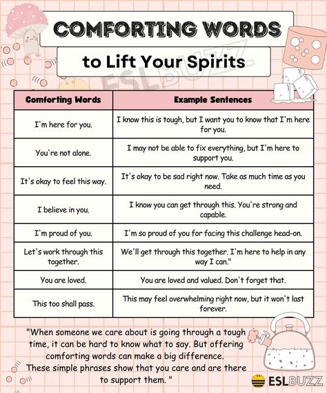 Words Of Condolence, Sensory Words, Comforting Words, Body Paragraphs, Comfort Words, Im Proud Of You, Writing Therapy, Good Vocabulary Words, Words And Phrases